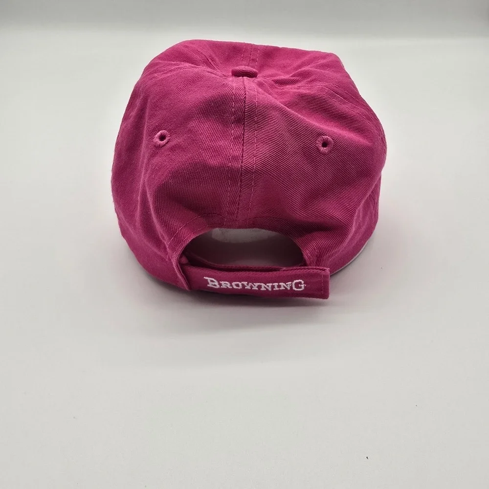 Browning Pink Adjustable Baseball Cap Hat White Buck Logo 100% Cotton OSFM